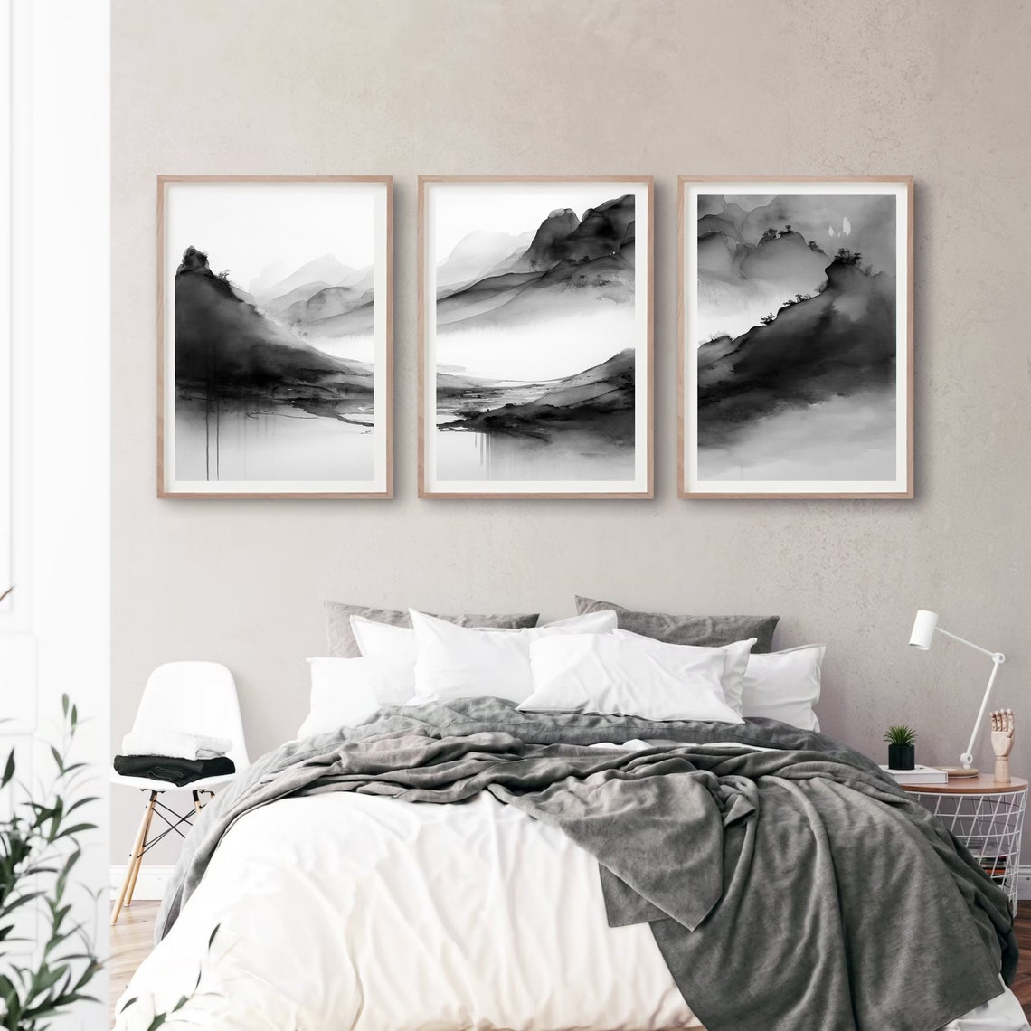Black and White Watercolor Printable Wall Art Set of 3 - Etsy