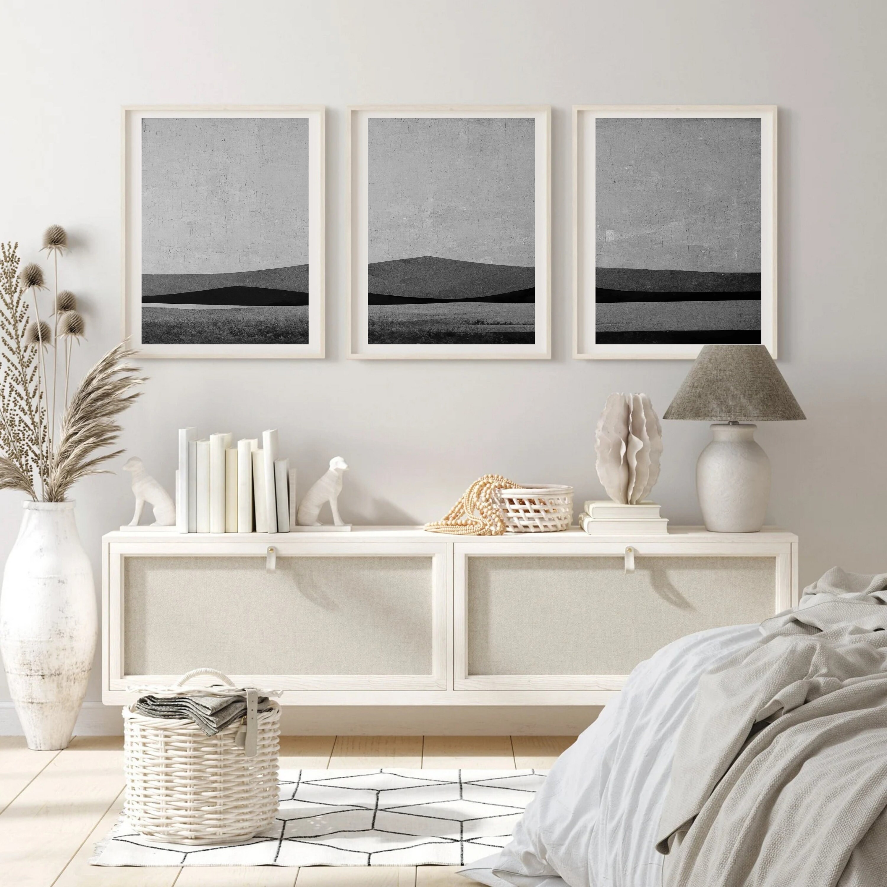 Black and White Pastel Printable Wall Art Set of 3, Minimalist Abstract ...
