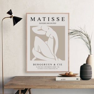 Impresión de pared de Matisse en beige, impresión de exposición de Henri Matisse en tonos terrosos, póster de pared imprimible abstracto de silueta femenina estética