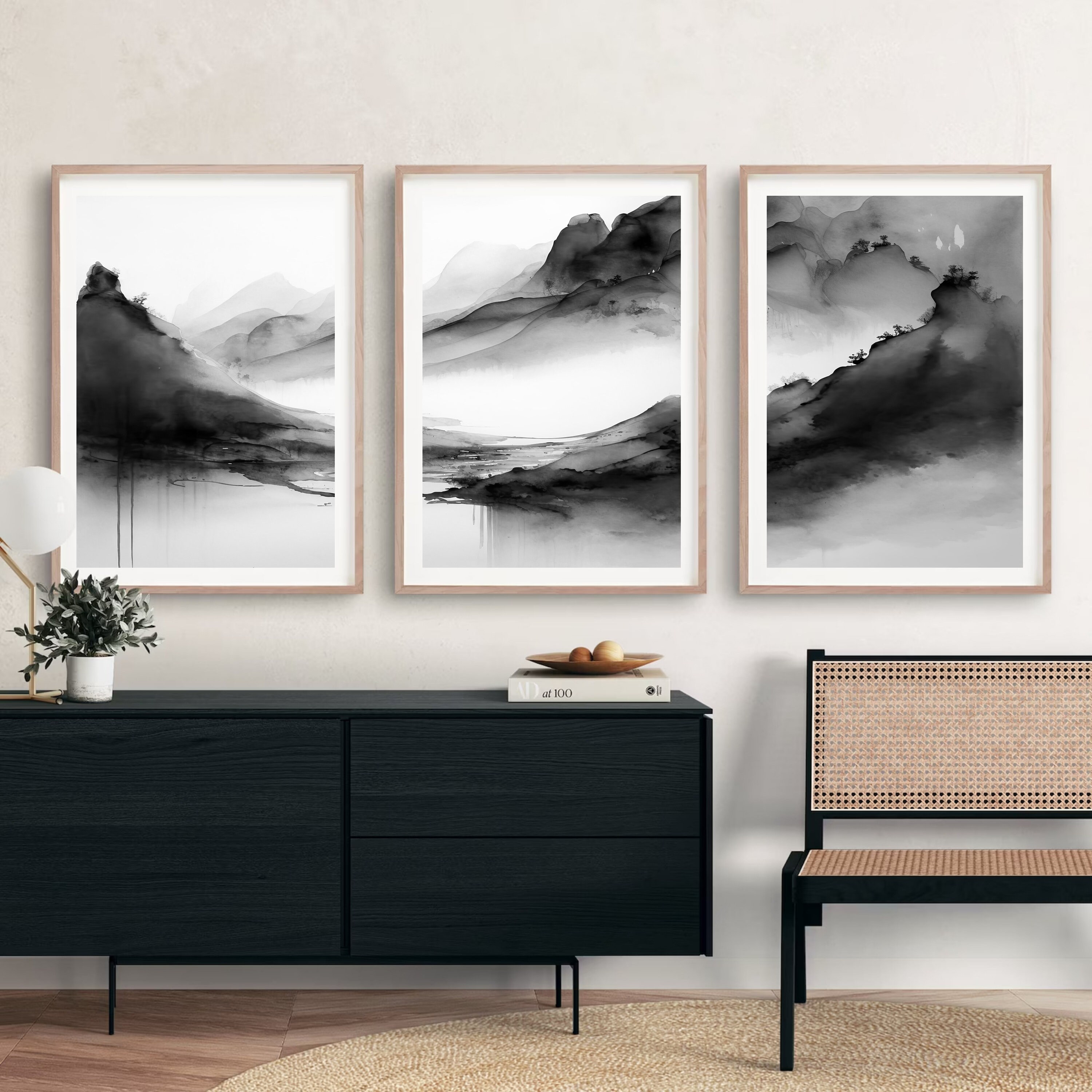 Black and White Watercolor Printable Wall Art Set of 3 - Etsy