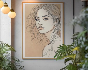 Minimalist Line Art Portrait - Hand-Drawn Digital Artwork (PNG) | Instant Download Wall Art & Gift,