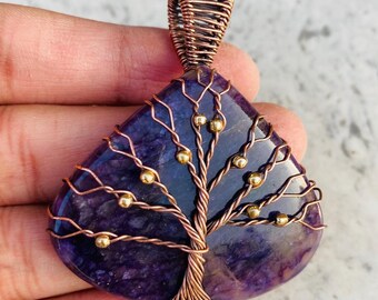 Charoite Tree of Life Pendant: Copper Wire Wrapped Gemstone