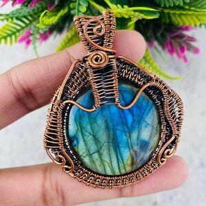 Wire Wrapped Labradorite Pendant: Oxidized Copper Gemstone Jewelry