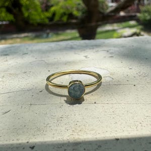 Raw Aquamarine Ring: 14K Gold Plated Sterling Silver, Minimalist Stacking