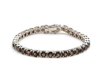 Pulseira de tênis com quartzo fumê: Prata de lei 925, pedra do mês de novembro