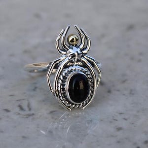 Natural Onyx Spider Ring, Sterling Silver Spider Ring, Stacking Rings, Spider Jewelry, Spider Web Ring Halloween Jewelry, 925 Silver Ring,