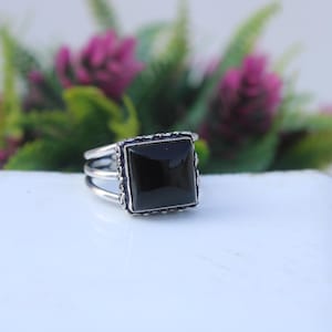 Black Onyx Ring, Handmade Silver Ring, 925 Sterling Silver Ring, Black Onyx Ring, Gift for her, December Birthstone, Flat Onyx Ring,