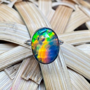 Natural Rainbow Fire Aurora Opal Rings Faceted Ring 925 Sterling Silver Jewelry Opal Engagement Rings Gift For Her Statement Ring