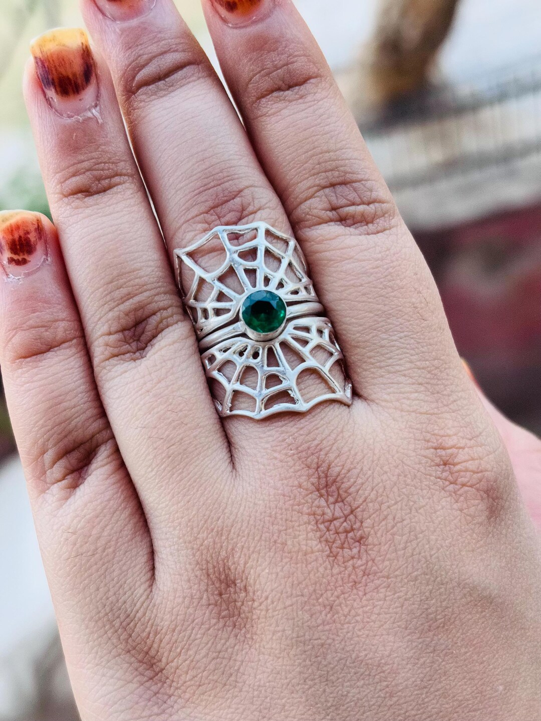 Spider Web, Sterling Silver Ring, 5MM Round Onyx Stone, Multi Band Ring ...