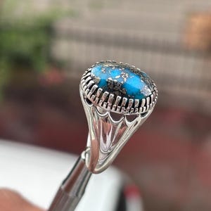 Turquoise Men Silver Ring , Pen Men's Ring ,Turquoise Men Silver Ring ,Oval Gemstone Ring ,Turkish Handmade Ring , 925k Sterling Silver Ring