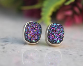 Titanium Purple Druzy Earrings: Sterling Silver Boho Jewelry