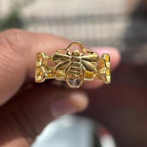 Gold Bee Signet Ring: Sterling Silver Honeycomb Jewelry