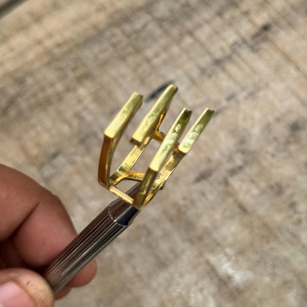 Minimalist Brass 4-Line Ring, Geometric Gold Band