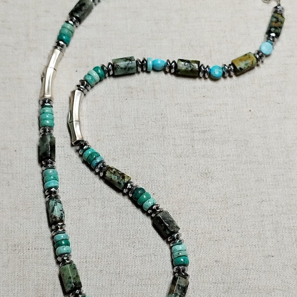 Collier Turquoises et Hématites - Argent massif 925