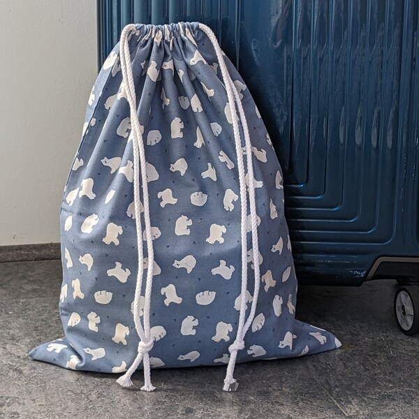 Handmade cotton drawstring laundry bag/shoe bag. Great for travelling.