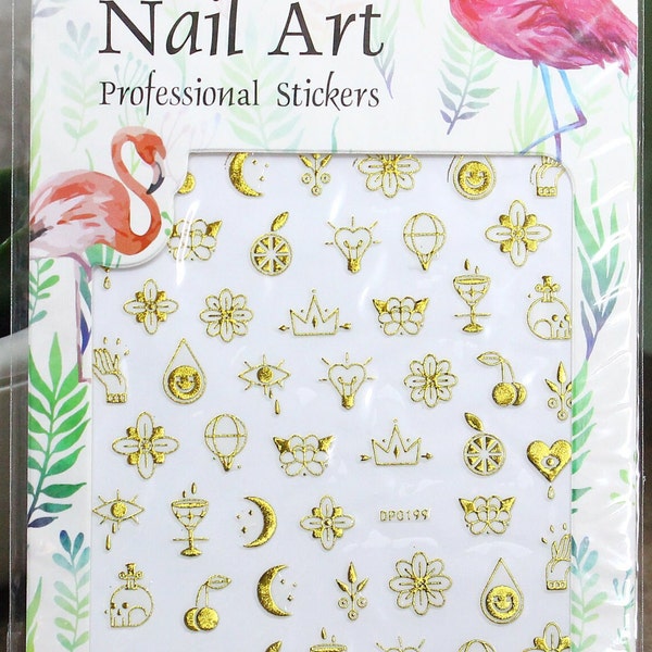 Nail Art Stickers 3D, fleur, plante, flamand rose, Margueritte, cœur, orange, décalcomanies, feuilles, nature, tournesol, lune, œil