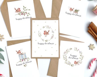 5 Pack Illustrated Robin Christmas Cards,  Christmas Card Pack, Irish Made Cards