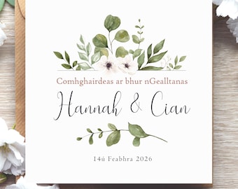 Personalised Irish Language Engagement Card For Couple. Comhghairdeas ar bhur nGealltanas