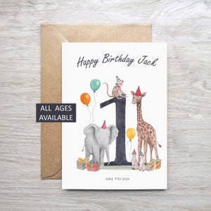Cartão de aniversário para meninos, cartão de aniversário personalizado com tema de selva, cartão de comemoração de aniversário, cartão de aniversário personalizado divertido para crianças