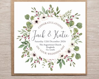 Personalised  Wedding Card For Couples.  Winter Wedding, Christmas Wedding,