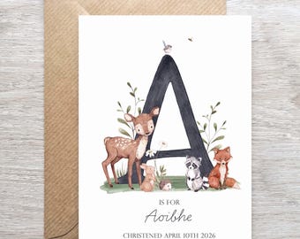 Personalised  Initial and Name Card for New Baby, Customisable Christening Day Card