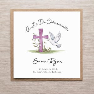 Tarjeta de confirmación personalizada en idioma irlandés. Tarjeta del día de la confirmación de niñas, tarjeta personalizable, tarjeta del día de la confirmación de ahijadas,