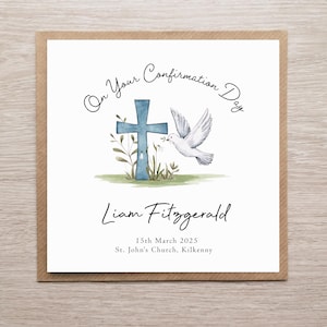 Cartão de Confirmação Personalizado para Meninos. Cartão de Dia de Confirmação para Meninos, Cartão Personalizável, Cartão de Dia de Confirmação para Afilhado,