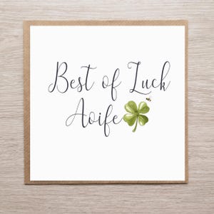 Personalisierte &#39;Glückskarte&#39;, 4-Blatt-Kleekarte, Neuer Job-Karte, Abschiedskarte, &#39;Best of Luck&#39; in Exams-Karte, neue Abenteuerkarte,