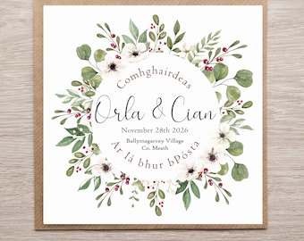 Personalised Irish Language Wedding Card For Couples.  Winter Wedding, Ar Lá Bhur bPosta, Christmas Wedding