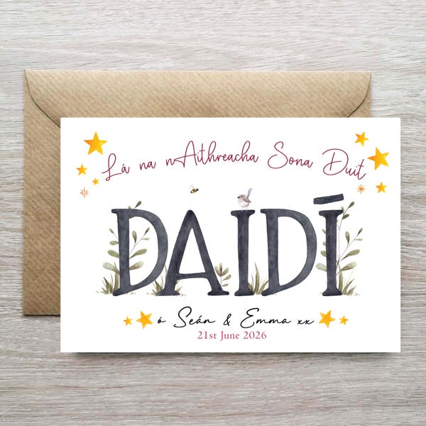 Irish Language Father's Day Card For Dad & Grandad, Daidí / Daideo