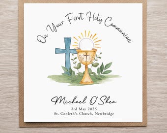 Cartão de Primeira Comunhão Personalizado para Menino. Cartão de Primeira Comunhão, Cartão Personalizável para Afilhado, Presente de Primeira Comunhão Personalizado, Cartão de Primeira Comunhão para Neto.