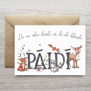 Tarjeta de bautizo personalizada para ahijado en irlandés. Tarjeta de bautizo personalizada para niño. Tarjeta de bautizo en gaélico, Bhaiste.