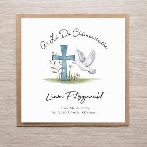 Tarjeta de confirmación personalizada en idioma irlandés. Tarjeta para el día de la confirmación de un niño, tarjeta personalizable, tarjeta para el día de la confirmación de un ahijado.