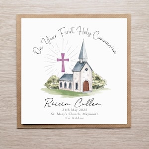 Tarjeta de comunión personalizada para niñas. Tarjeta de primera comunión, tarjeta personalizable, tarjeta para el día de la comunión de la ahijada, regalo de comunión personalizado
