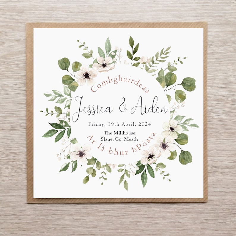 Personalised Irish Language Wedding Card For Couples. Irish Wedding Card, Custom Wedding Card, Ar Lá Bhur bPosta, Bride, Groom, LGBTQ image 2