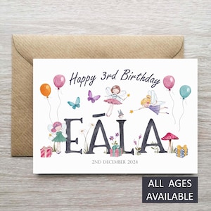 Cartão de aniversário com tema de fada, cartão de fada personalizado, cartão para 1º aniversário, cartão de comemoração, cartão de aniversário personalizado para criança