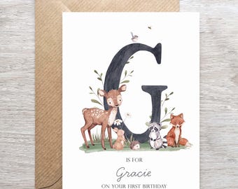Personalised  Initial and Name Card for New Baby, Customisable Christening Day Card