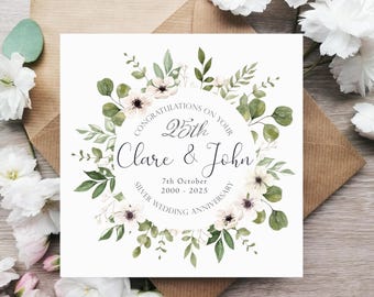 Personalised Silver Wedding Anniversary Card, 25th Anniversary Card, 25 Years Married Card, Customisable Anniversary Card