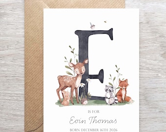 Personalised  Initial and Name Card for New Baby, Customisable Christening Day Card