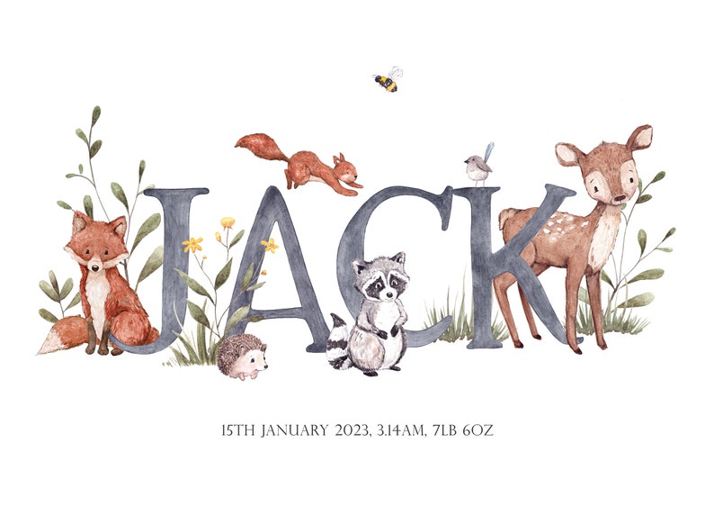 Boys Woodland Name Print Personalised Name Wall Art Art Etsy Ireland