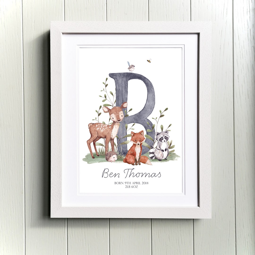 Initial Print, Personalised Name, Wall Art, Art Print, New Baby Gift, Christening Present