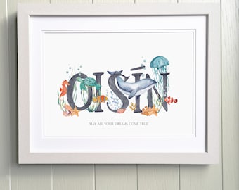 Boys Under The Ocean Name Print, Personalised Name Art, Christening Gift, New Baby Gift,