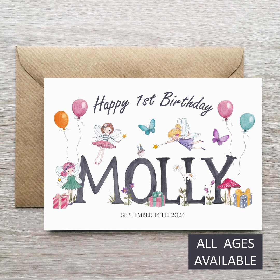 Fairy Themed Birthday Card, Personalised Fairy Card, Card for 1st ...
