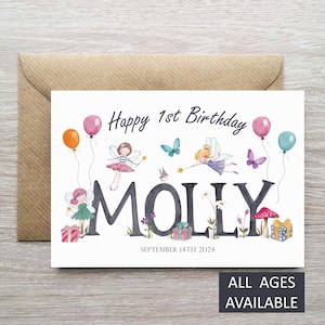 Cartão de aniversário com tema de fada, cartão de fada personalizado, cartão para 1º aniversário, cartão de comemoração, cartão de aniversário personalizado para criança