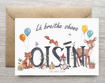 Boys Irish Language Birthday Card, Party Animal Themed Personalised Birthday Card, Lá Breithe Shona, Custom Birthday Greeting Card