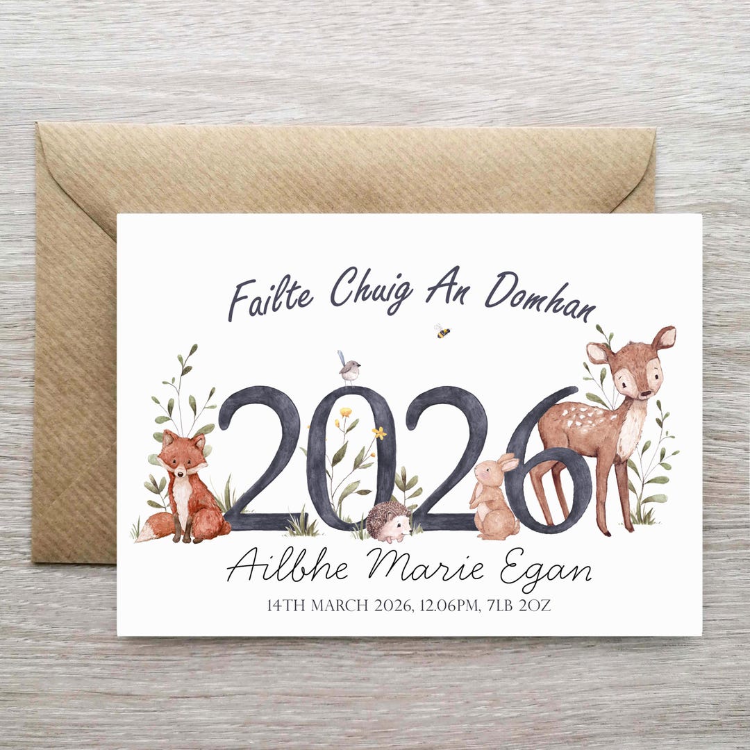 Irish Language Welcome to the World 2026 Baby Card, Personalised Baby ...