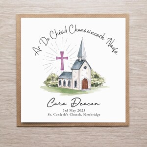 Cartão de comunhão personalizado em irlandês para meninas. Cartão de primeira comunhão, cartão em gaélico, dia da comunhão da afilhada, presente de comunhão