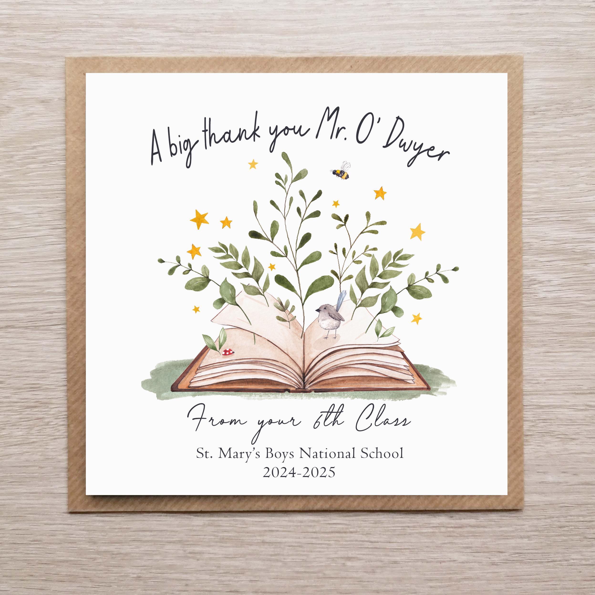 Personalised Thank You Card For Teacher, Custom Designed Teacher Thank you Card, Múinteoir Card,  End of School Year Card, SNA Card,