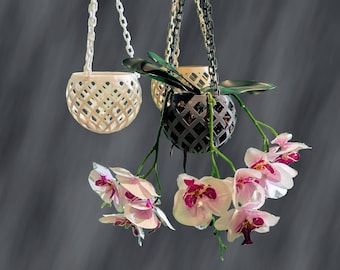 Orchideen Pflanztopftopf hängen mit Löchern. In Beige, Grau und Weiß. ca. 10cm Durchmesser.