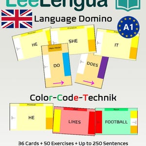 Language-Domino Englisch A1 Present Simple Do-Does He She It intuitives grammatik Spiel 5.& 6. Klasse als PDF Digitaler Download druckbar
